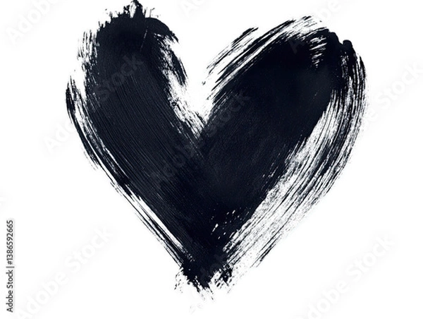Fototapeta Brushstroke heart in traditional Japanese ink style with variable line thickness on white background