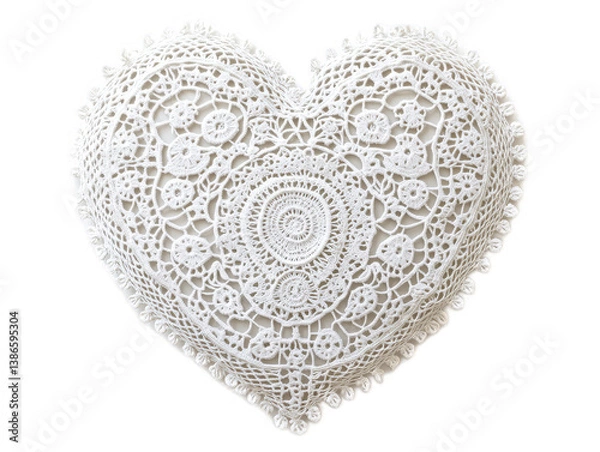 Obraz Lace doily heart with intricate Victorian pattern and scalloped edges on white background