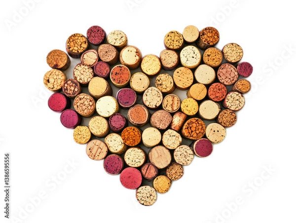 Obraz Heart formed by wine cork collection arranged in perfect shape on white background