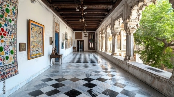 Obraz Elegant Corridor with Artworks