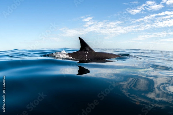 Fototapeta A dolphin swims near the surface