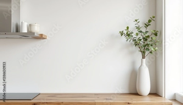 Fototapeta Minimalist Kitchen Interior with Greenery