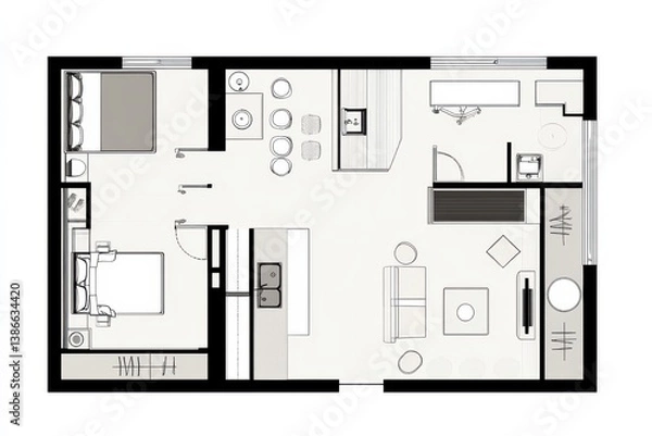 Fototapeta Modern Apartment Floor Plan Neutral Tones and Open Layout