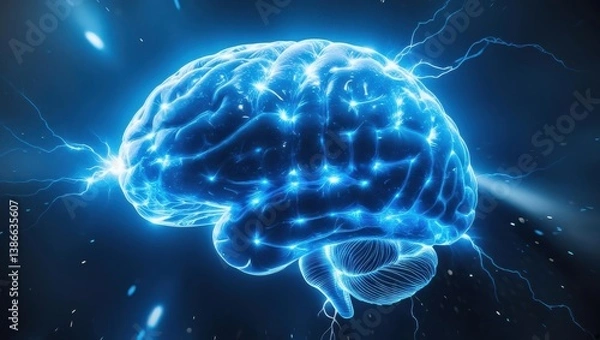 Fototapeta ​Visually Intense Digital Illustration of a Glowing Human Brain, Representing Cognitive Energy.