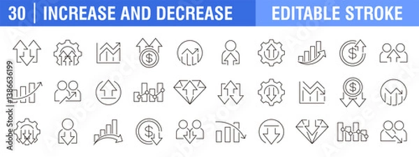 Fototapeta Collection of increase and decrease icons. Business, investment, finance. Vector design template, signs, symbols, editable stroke.