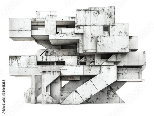 Obraz Art deco apartment building with streamlined curves, geometric patterns, and terraced balconies, isolated on white background