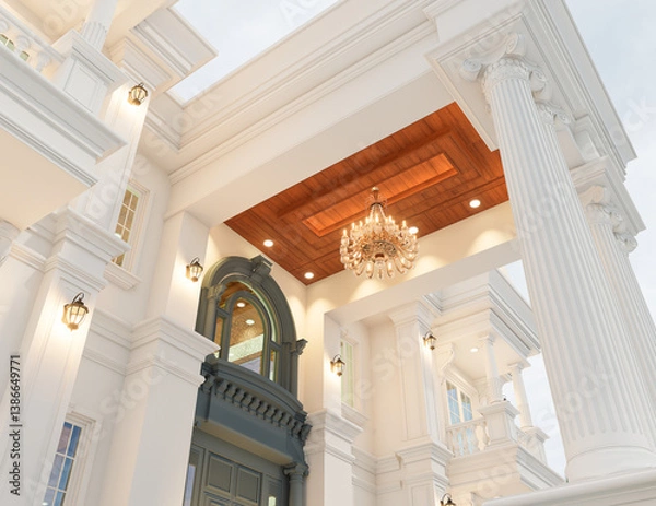 Fototapeta 3d rendering of neoclassical villa, exterior design with Landscaped Grounds