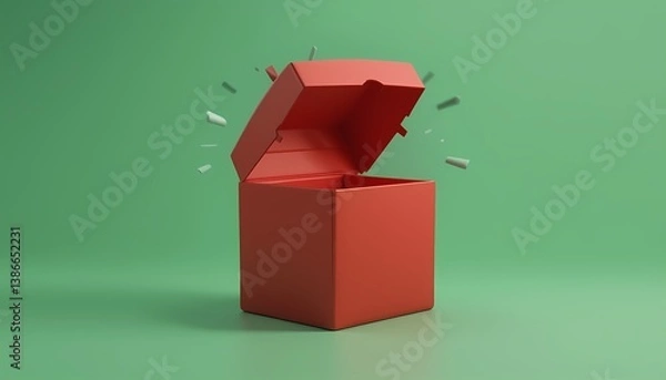 Obraz 3d illustration of open gift box for door prize. Red gift box on green background.
