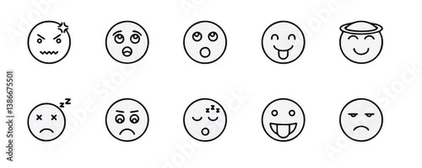Fototapeta Big set of emoticons. Funny emoticons faces with facial expressions. Full editable vector icons. Detailed emoji icons. Emoji set