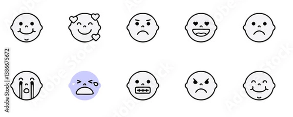 Obraz Big set of emoticons. Funny emoticons faces with facial expressions. Full editable vector icons. Detailed emoji icons. Emoji set