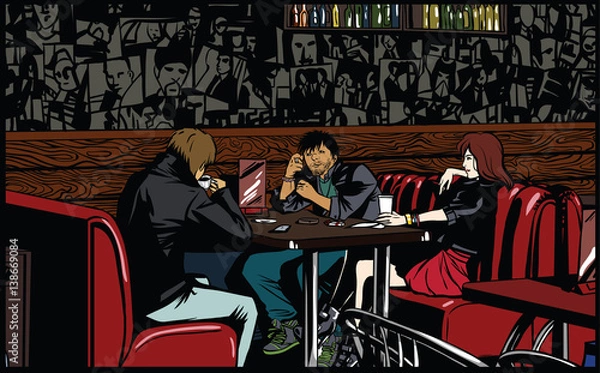 Obraz Friends sitting and talking in  cafe.