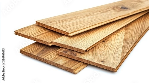 Fototapeta Stack of Wooden Planks on White Background for Flooring or Construction Projects - Ideal for Home Renovation, Interior Design, and DIY Enthusiasts