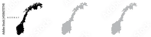 Obraz Norway silhouette map and two patterns of dots and slanted lines. Flat vector illustration isolated on white