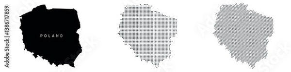 Obraz Poland detailed silhouette map, dotted pattern and slanted parallel lines pattern. Polish textured stylized map. Vector illustration isolated on white.
