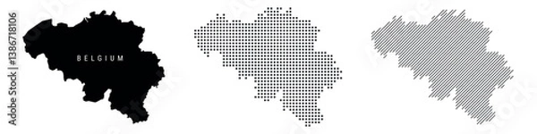 Obraz Belgium silhouette map and two patterns of dots and slanted lines. Flat vector illustration isolated on white