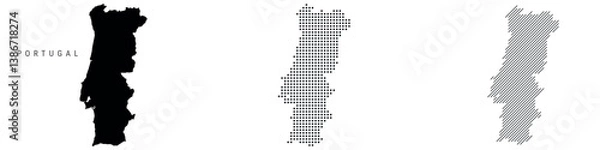 Obraz Portugal silhouette map and two patterns of dots and slanted lines. Flat vector illustration isolated on white
