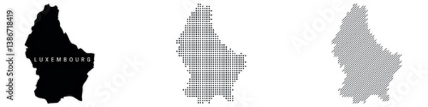 Obraz Luxembourg silhouette map and two patterns of dots and slanted lines. Flat vector illustration isolated on white
