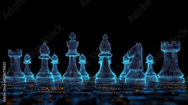 Fototapeta Digital Chess Strategy for Business Innovation Leadership in Competitive Future