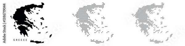 Obraz Greece silhouette map and two patterns of dots and slanted lines. Flat vector illustration isolated on white