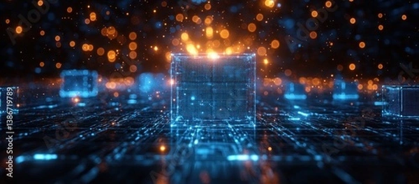 Fototapeta Blockchain Technology Digital Innovation Future Business Security Token AI Cloud Finance Crypto Smart Contracts