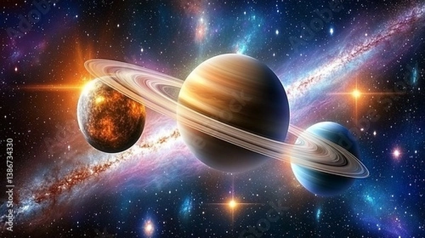 Fototapeta Cosmic planets in space with nebulae background