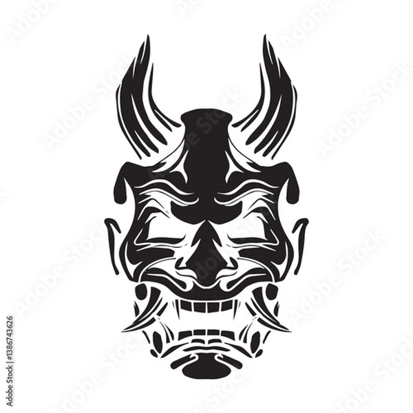 Fototapeta Oni mask Japanese culture with horned red mask vector silhouette style illustration	