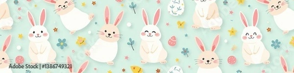 Fototapeta Adorable bunny repeat pattern ideal for Easter crafts, repeat, background, adorable