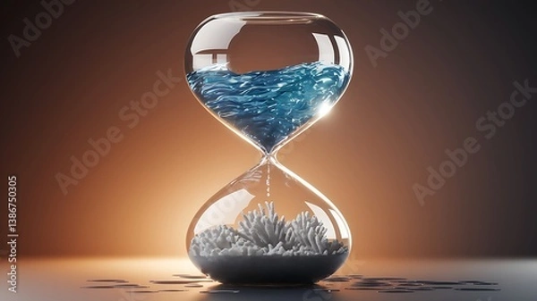 Fototapeta Hourglass with Ocean in Top Half and Dead Coral at Bottom Highlighting Vanishing Marine Life and Urgency of Climate Action
