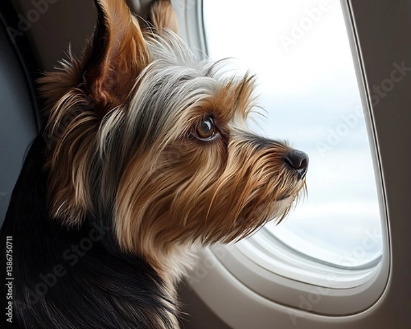 Obraz Dog on Plane, Looking Out Window
