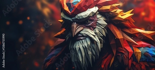 Fototapeta abstrak mozaic color of Tengu Clown in drakness scary, ai generative