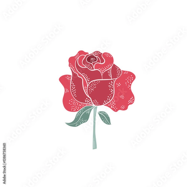 Fototapeta Red rose, in vector technique, isolated, Wild vector flower