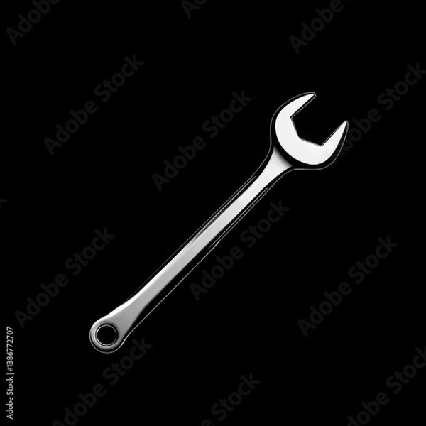 Fototapeta Simple Line Drawing of Open Ended Spanner Icon on Black Background