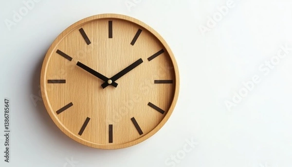 Fototapeta Wooden Wall Clock on Minimalist Background Symbolizing Time Management and Efficiency in Daily Life