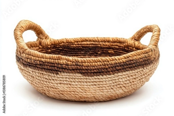 Fototapeta Woven Basket with Handles on White Background for Home Decor or Storage Use