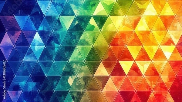 Fototapeta Colorful Geometric Triangle Pattern with Vibrant Rainbow Shades