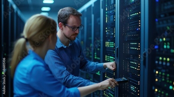 Fototapeta It support specialist assisting user with gigapixelhqscale in data center information technology environment