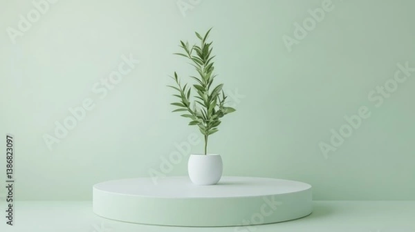Fototapeta Minimalist Plant Display on Pastel Background