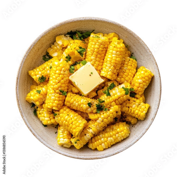 Obraz A Delicious Bowl of Corn with Butter Isolated on a Transparent Background	