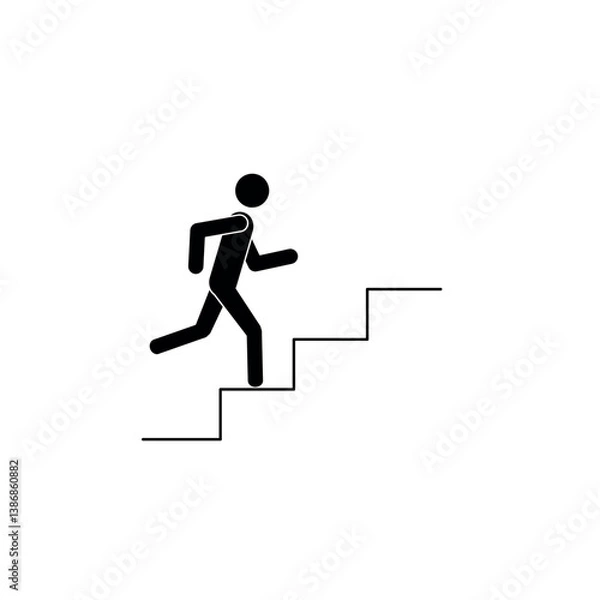 Fototapeta stick man running up the stairs, figure of a man running, sketch, symbol of success in business, flat vector illustration