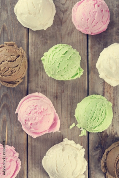 Fototapeta Top view assorted ice cream scoops.