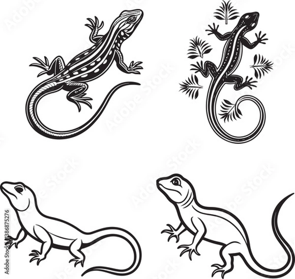 Obraz House lizard line art vector icon set