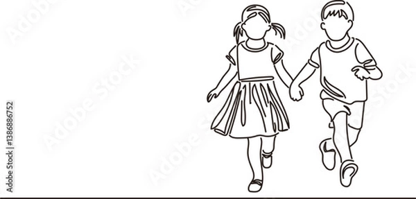 Obraz ファミリー　キッズ　家族　子供　女の子　男の子　人物　線　手描き　ライフスタイル　シンプル　イラスト