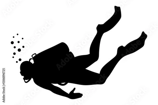Fototapeta Scuba diver vector silhouette