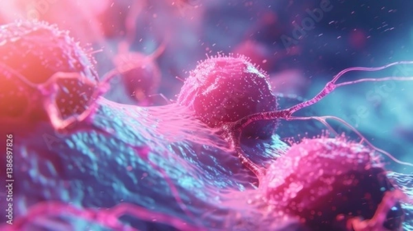 Fototapeta Macro view cancer cells in a human body with genetics cancerous cell. Generated AI image