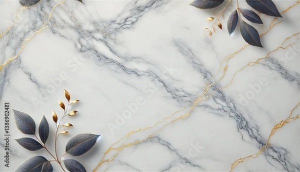 Obraz 高級感ある白大理石＋ゴールドアクセントのテクスチャ背景