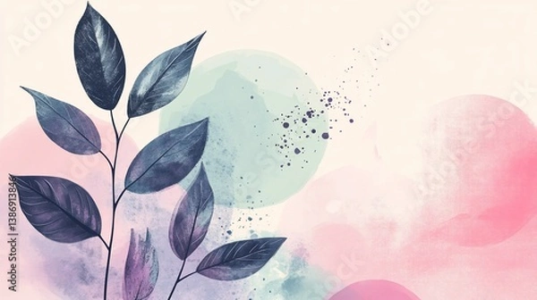 Fototapeta Serene Watercolor Botanical Abstract: Delicate Leaves and Pastel Hues
