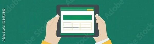 Fototapeta Hands Holding Tablet Displaying Interactive Kanban Board for Project Management and Task Organization in Digital Workspace