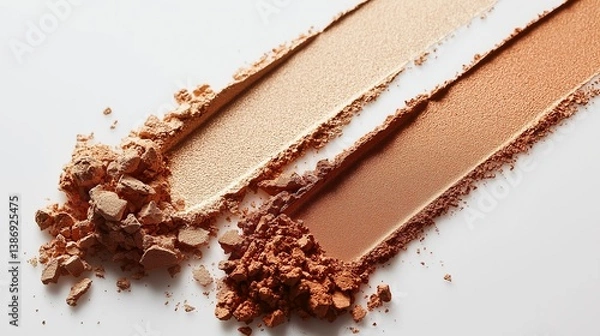 Fototapeta Two long powder pans in golden beige and bronze shades, broken and crushed across the surface