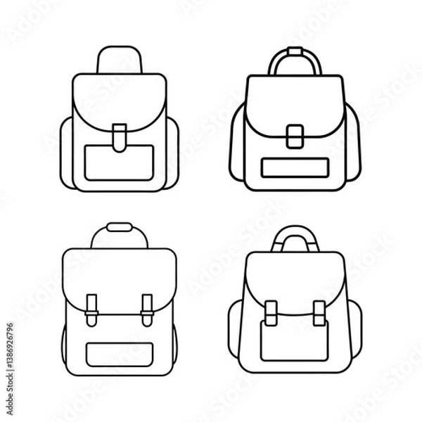 Fototapeta A set of school bag line art vector illustration
