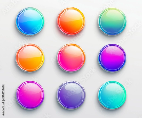 Fototapeta Colorful Gradient Button Set – Vector Illustration for UI, Web Design, Mobile Apps, and Forms, Featuring Flat Style with High-Resolution Gradients on a White Background